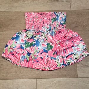 Smocked Floral Tube Top in Pink & Blue